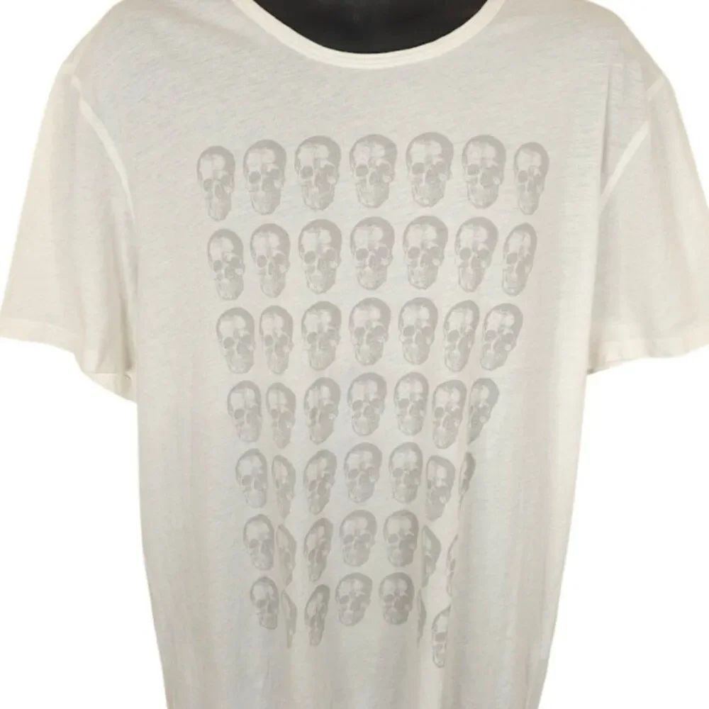 John Varvatos USA T Shirt Mens T Shirt White Rows Of Skulls Designer